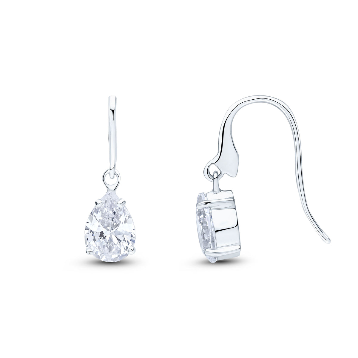 9CT WG 7X5MM PEARSHAPE CZ CLAW SET WIRE HOOK DROP EARRINGS
