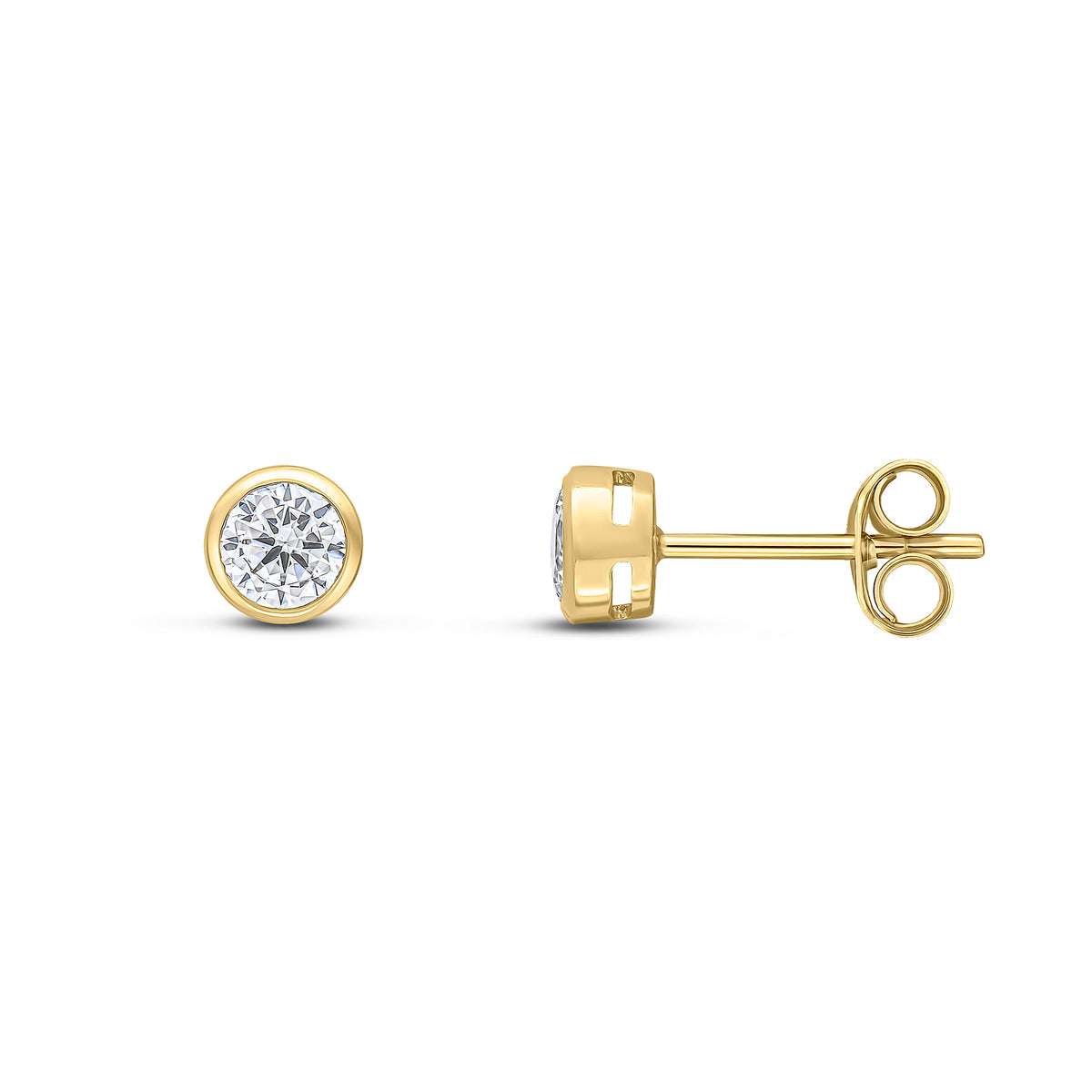 9CT YG 4MM ROUND CZ RUBOVER STUD EARRINGS