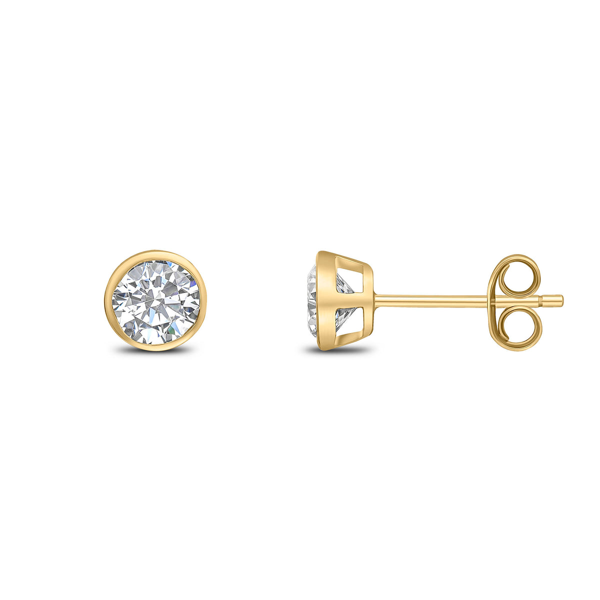 9CT YG 5MM ROUND CZ RUBOVER STUD EARRINGS