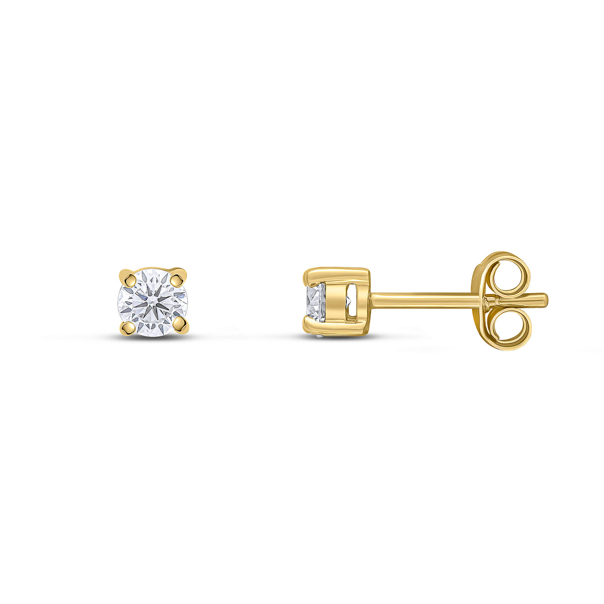 9CT YG 4MM ROUND CZ 4 CLAW EARRINGS