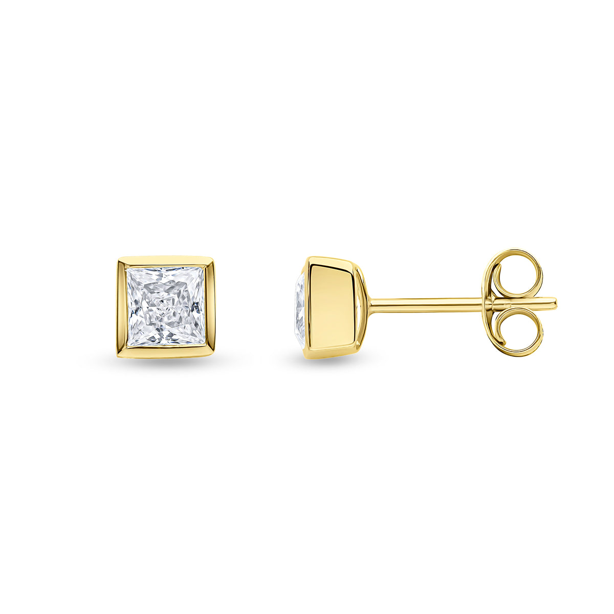 9CT YG 4MM SQUARE CZ RUBOVER SET EARRINGS