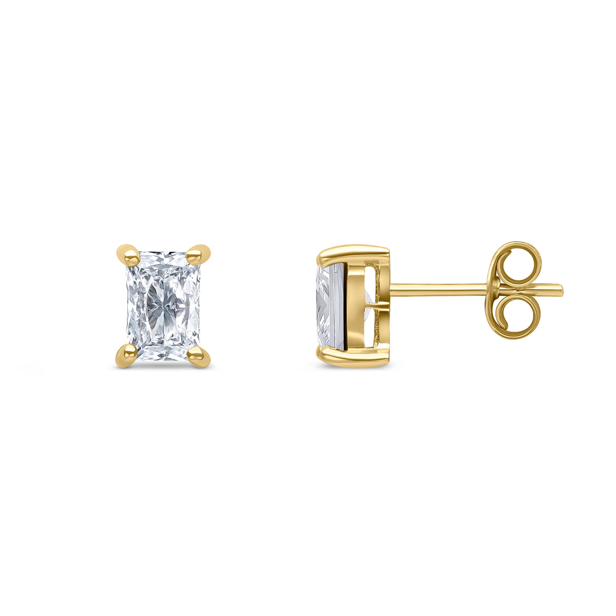 9CT YG 6X4MM OCTAGON CZ CLAW SET EARRINGS
