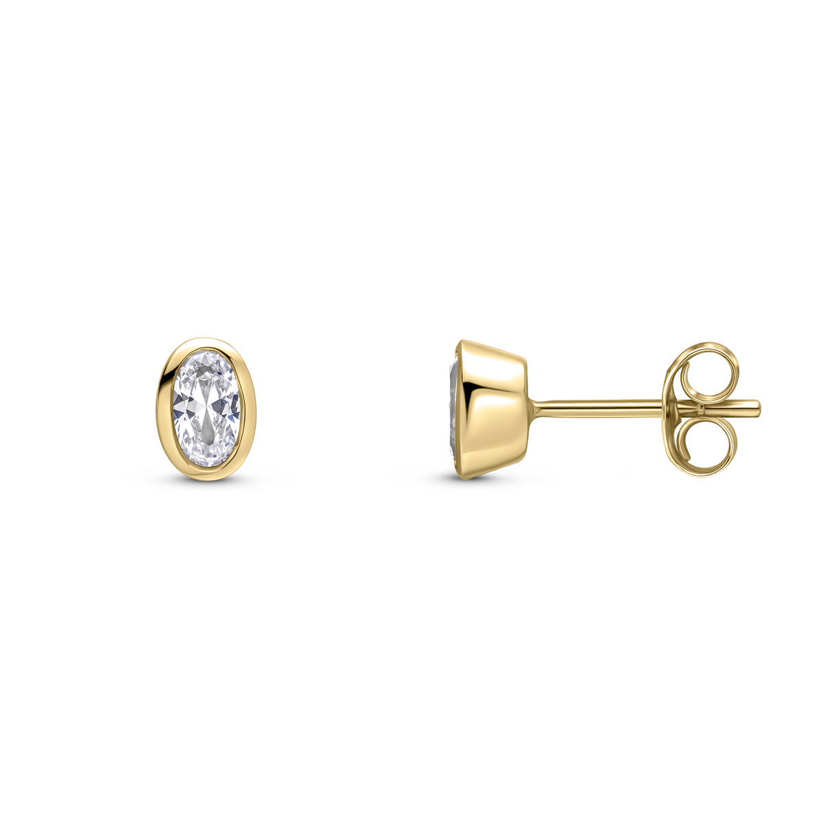 9CT YG 5X3 OVAL CZ RUBOVER STUD EARRINGS