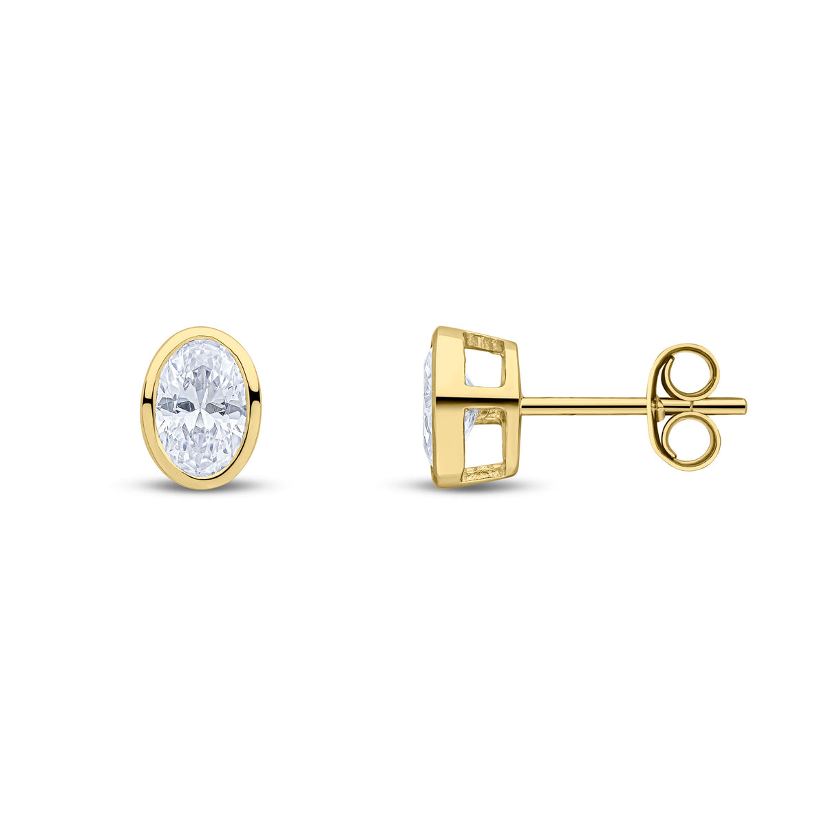 9CT YG 6X4 OVAL CZ RUBOVER STUD EARRINGS