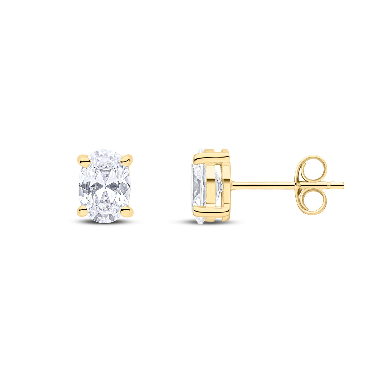 9CT YG 7X5 OVAL CZ CLAW STUD EARRINGS