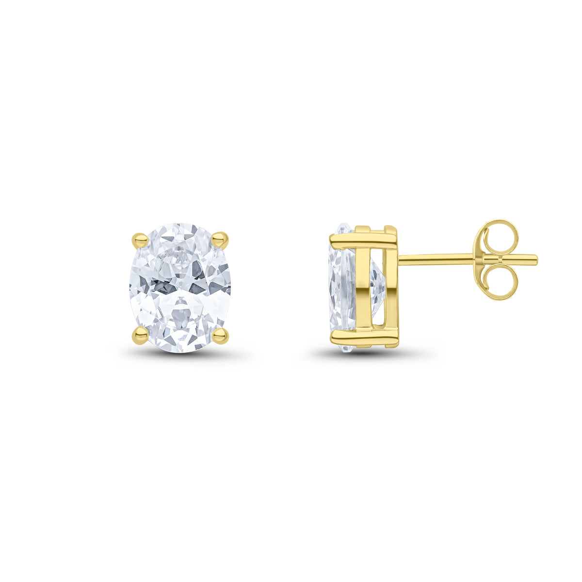 9CT YG 9X7 OVAL CZ CLAW SET EARRINGS