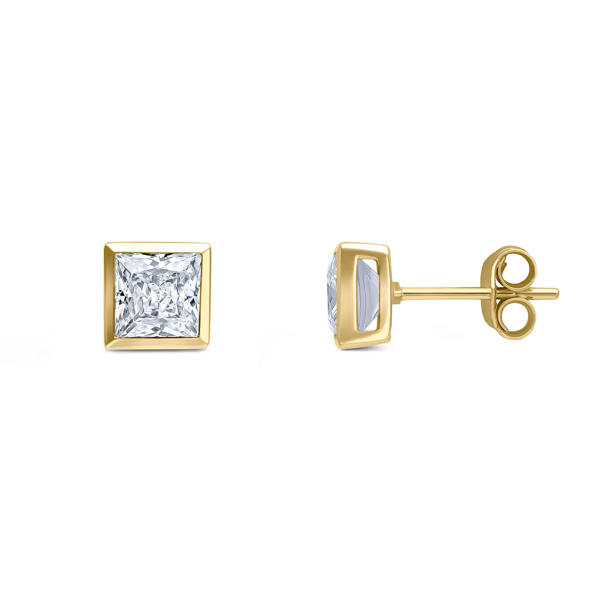 9CT YG 5MM SQUARE CZ RUBOVER SET EARRINGS