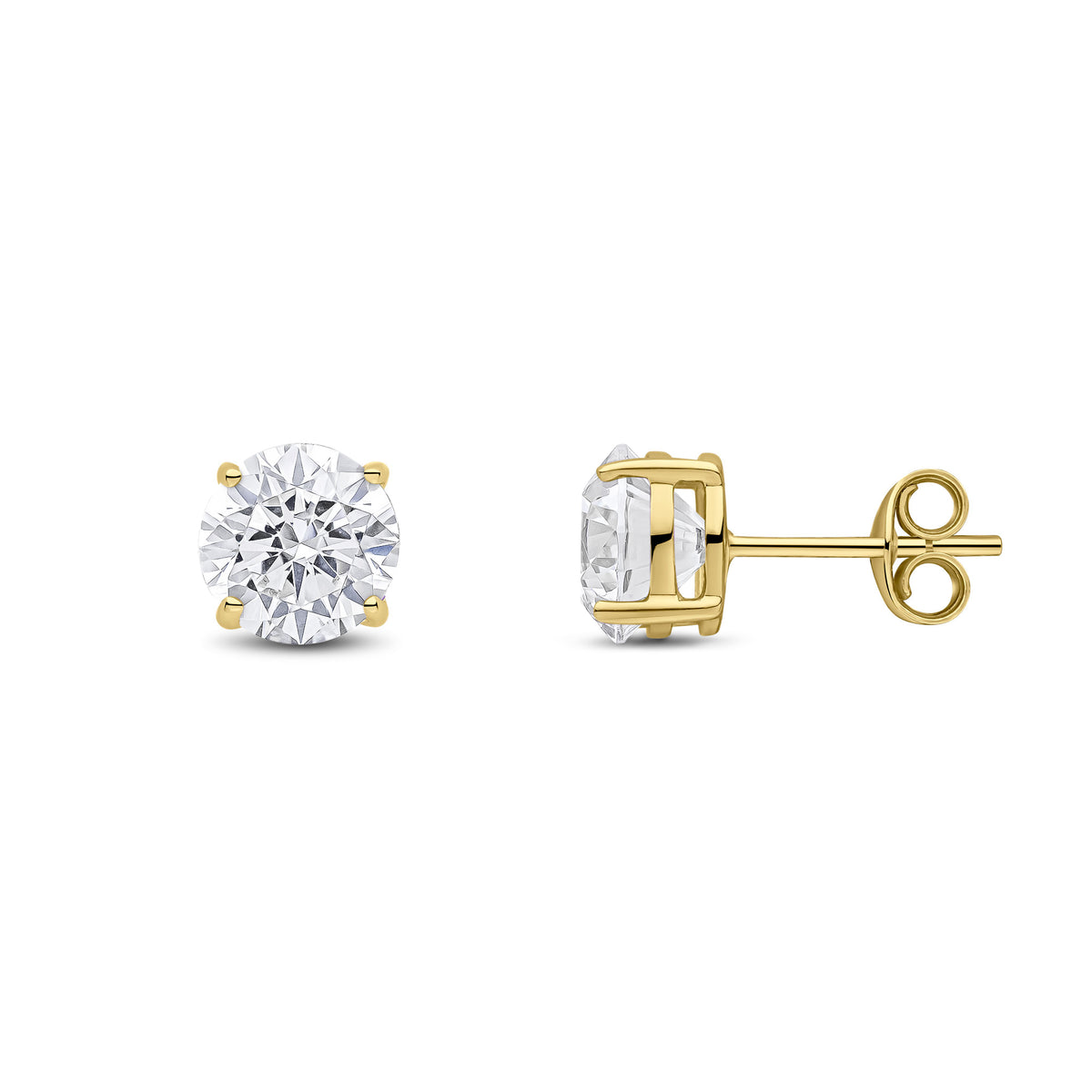 9CT YG 7MM ROUND CZ CLAW SET EARRINGS
