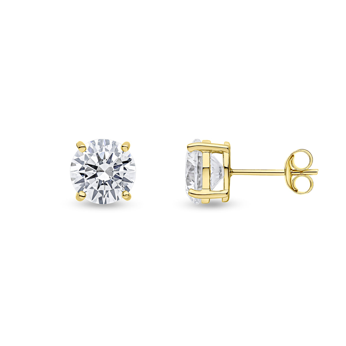 9CT YG 8MM ROUND CZ CLAW SET EARRINGS