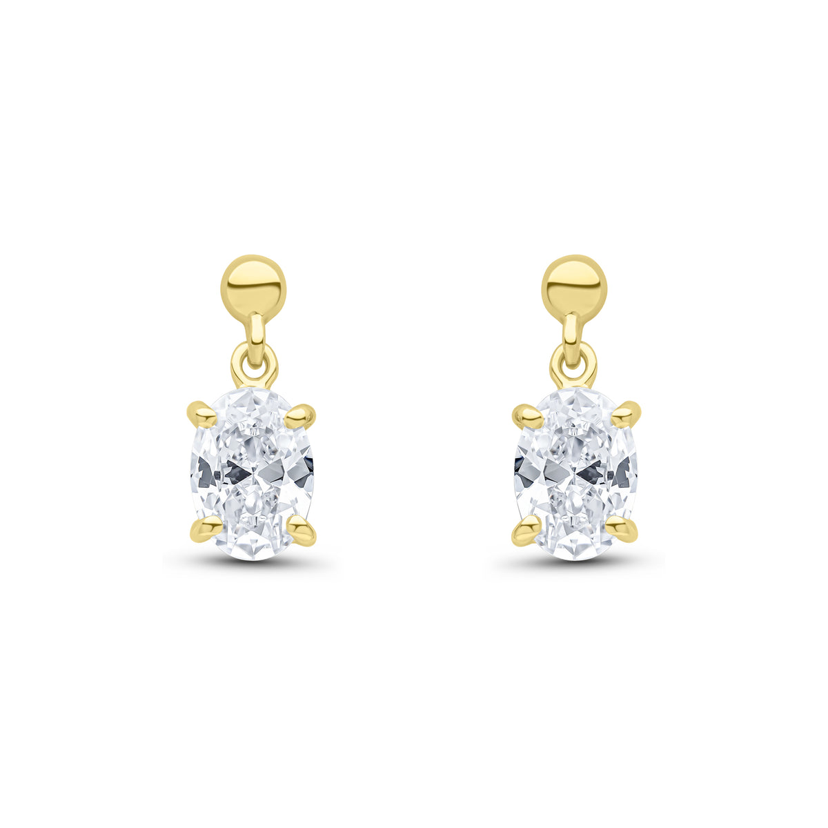 9CT YG 7X5 OVAL CZ CLAW SET DROP EARRINGS WITH BEAD TOP