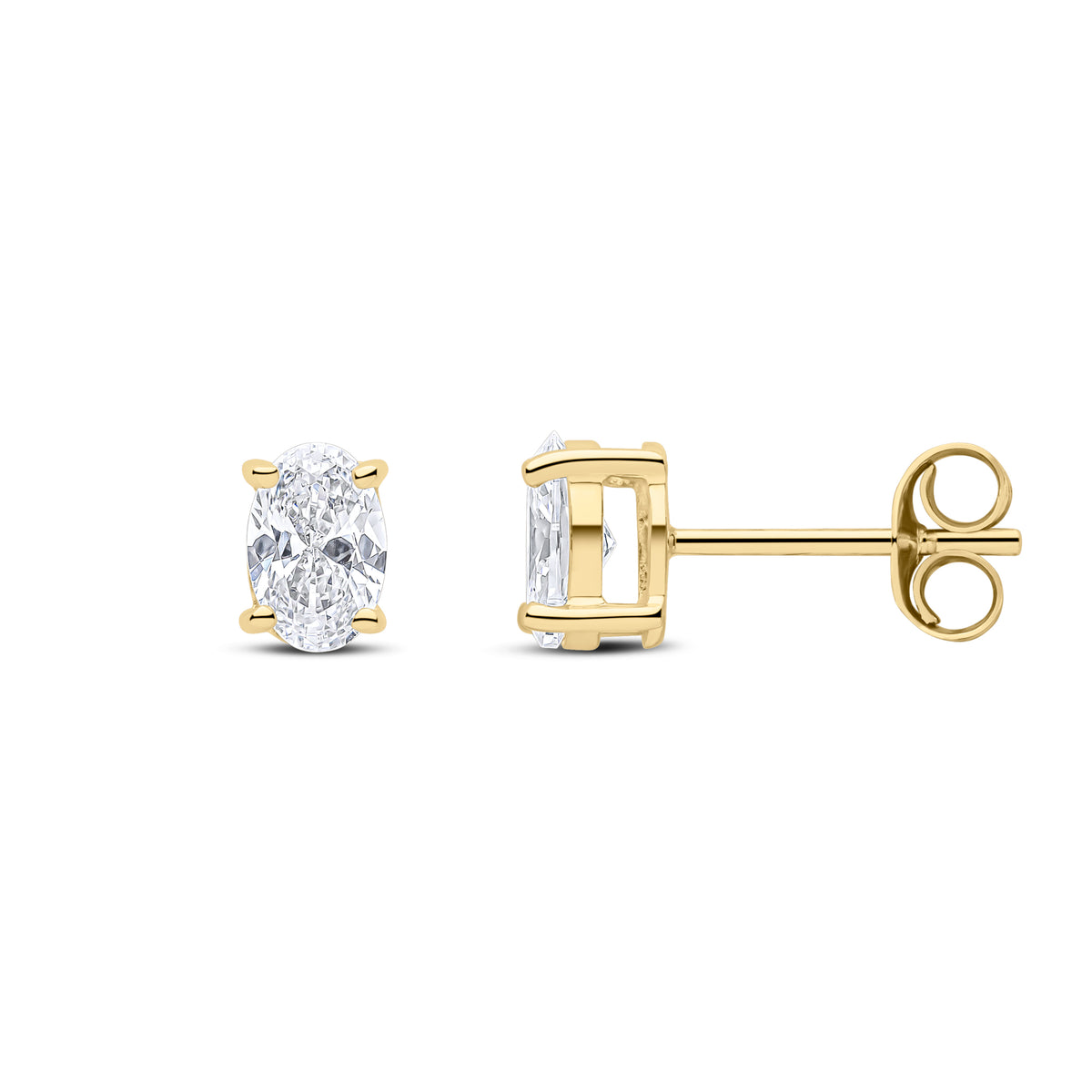 9CT YG 6X4 OVAL CZ CLAW SET EARRINGS