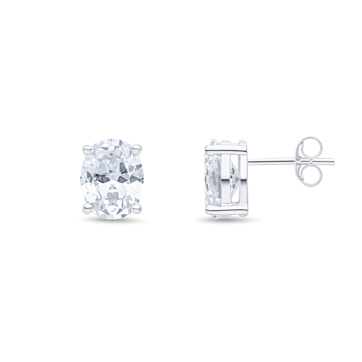 9CT WG 9X7 OVAL CZ CLAW SET EARRINGS