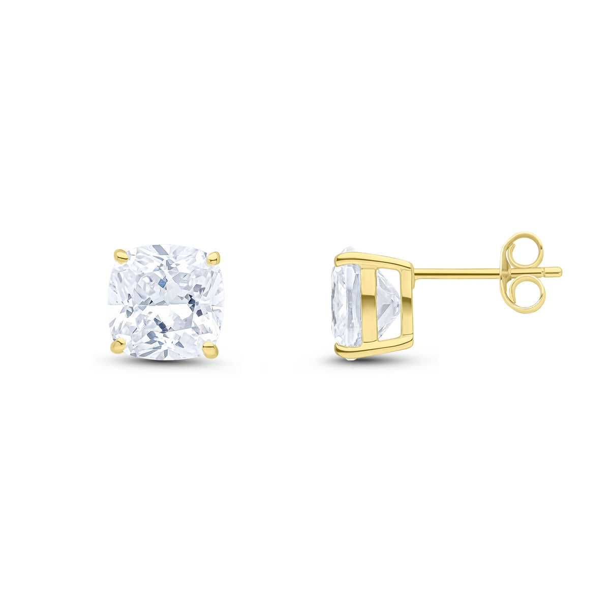 9CT YG 8MM CUSHION CZ CLAW SET EARRINGS