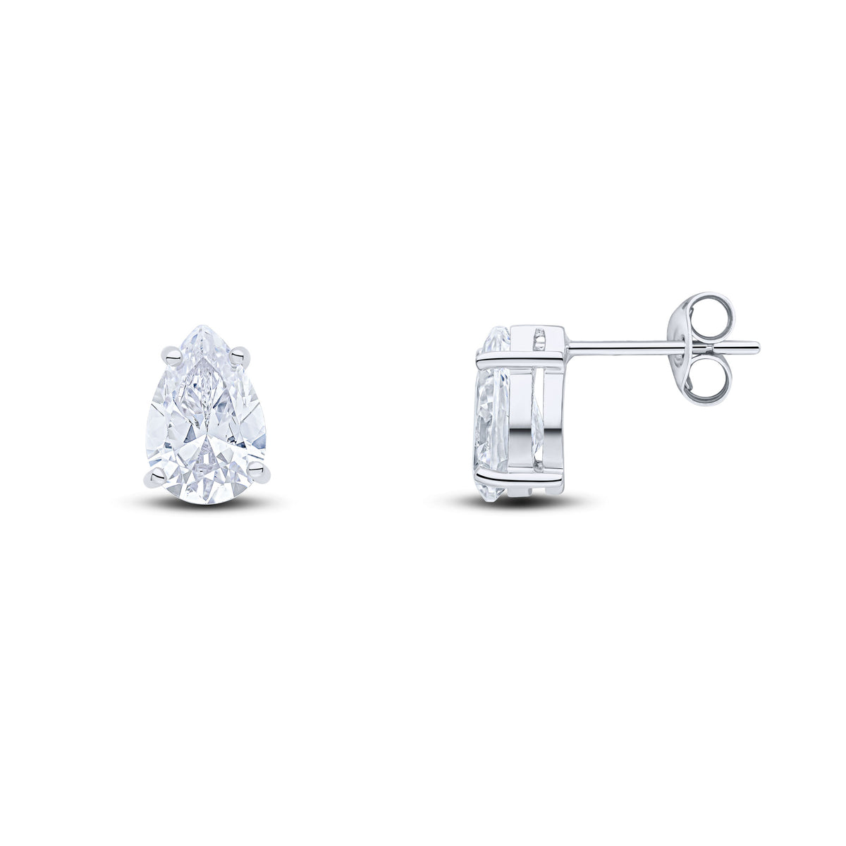 9CT WG 9X6 PEARSHAPE CZ 4 CLAW EARRINGS