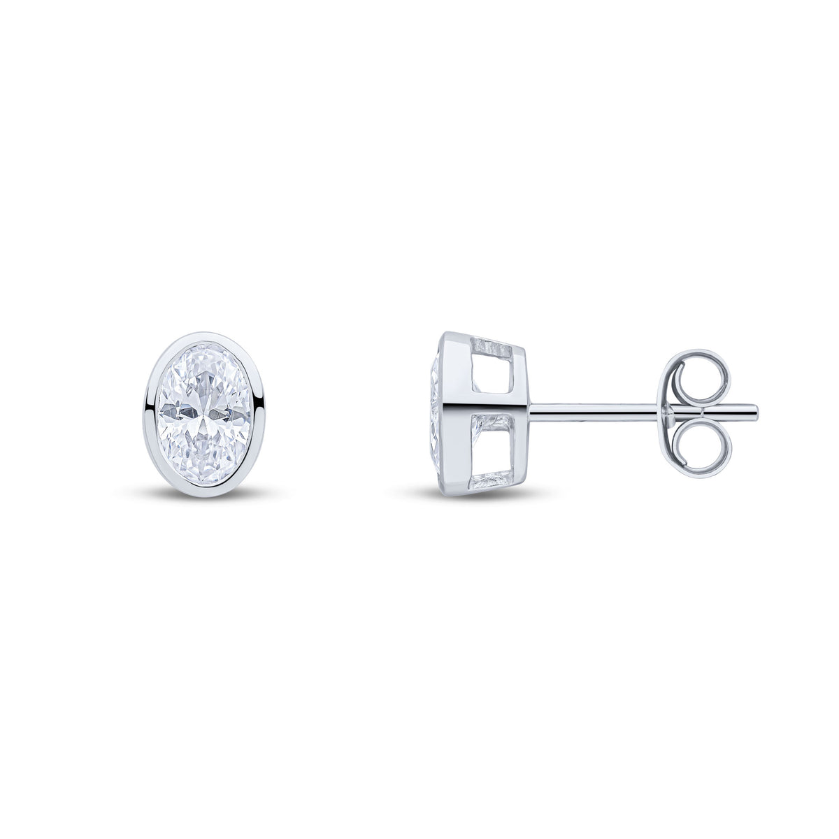 9CT WG 6X4 OVAL CZ RUBOVER STUD EARRINGS