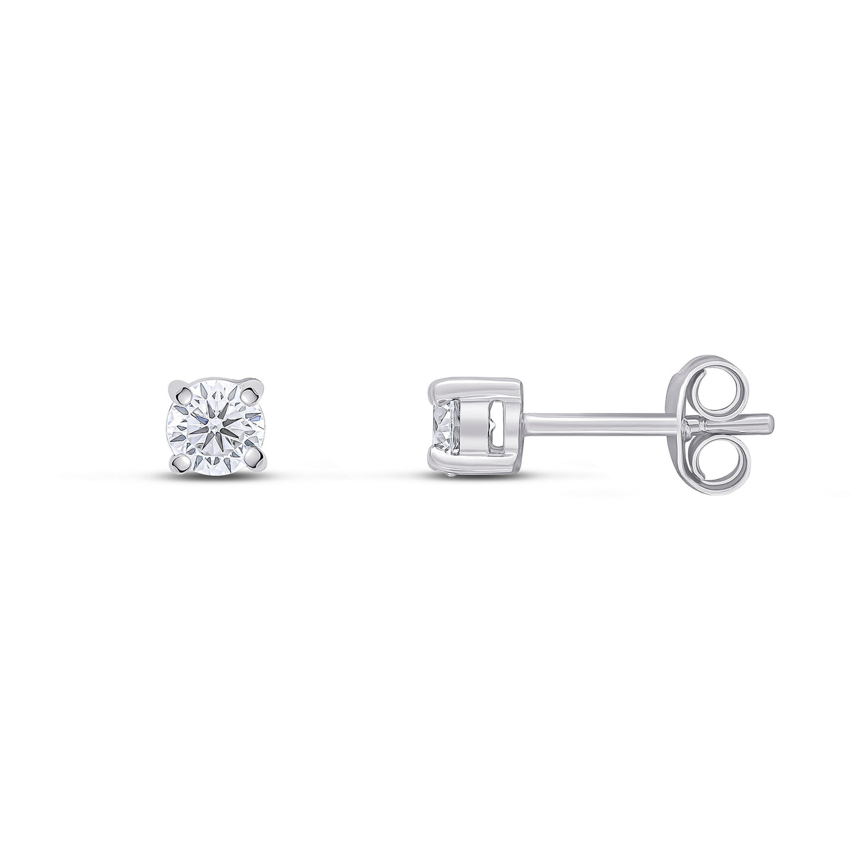 9CT WG 4MM ROUND CZ 4 CLAW EARRINGS
