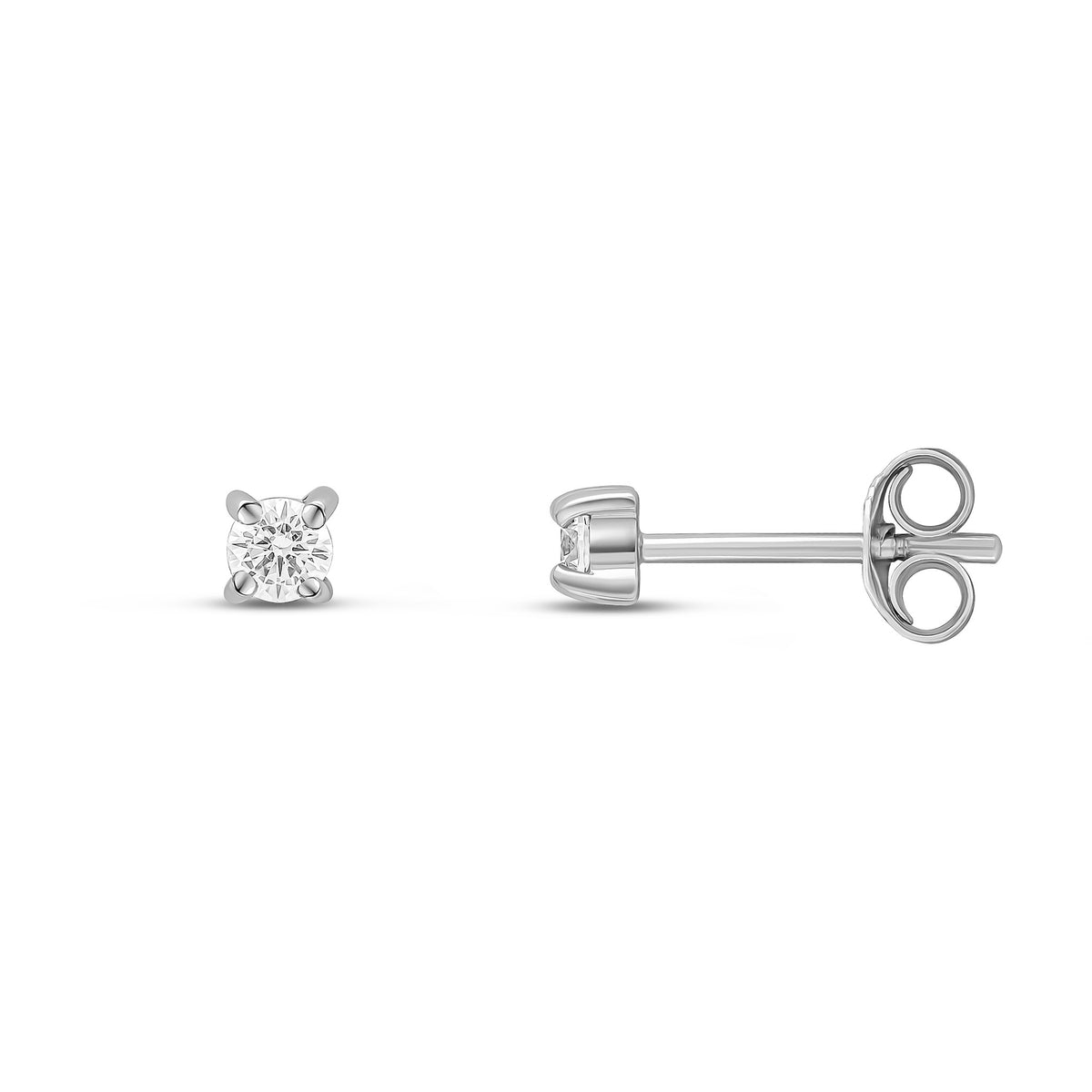 9CT WG 3MM ROUND CZ 4 CLAW STUD EARRINGS