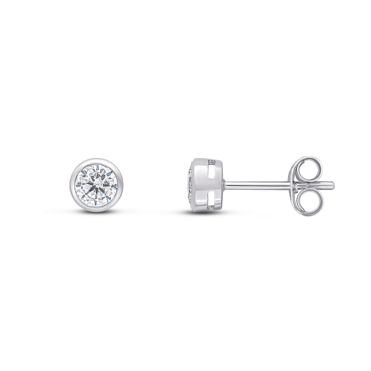 9CT WG 4MM ROUND CZ RUBOVER STUD EARRINGS