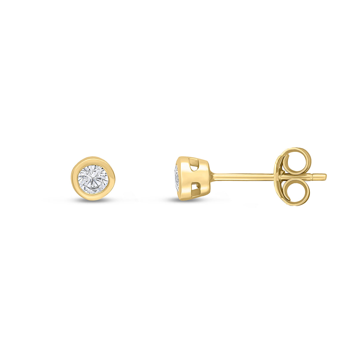 9CT YG 3MM ROUND CZ RUBOVER EARRINGS