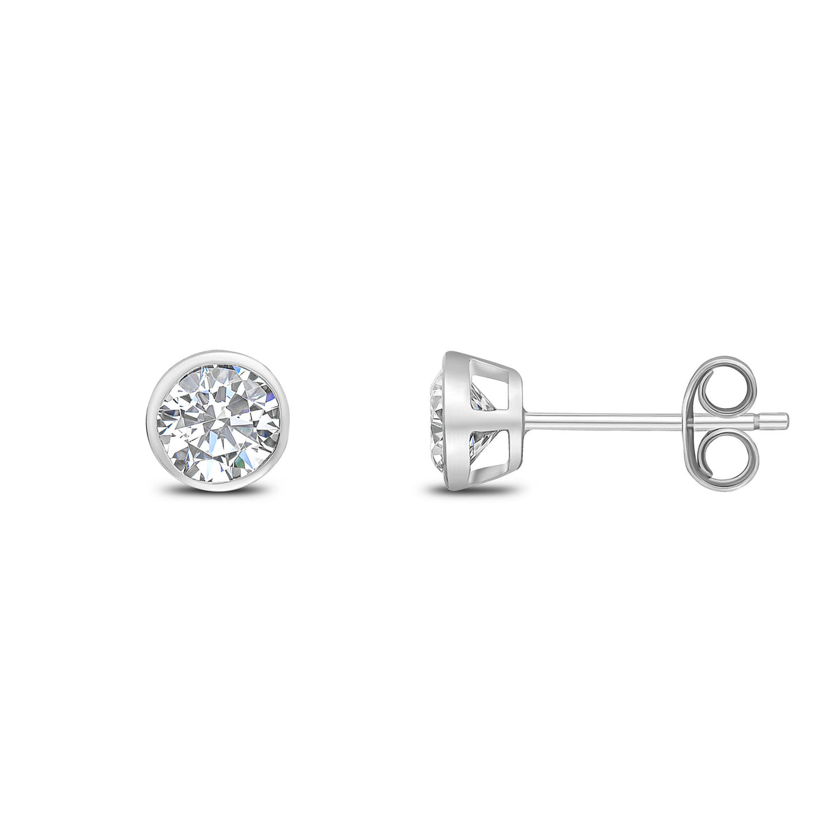 9CT WG 5MM ROUND CZ RUBOVER STUD EARRINGS