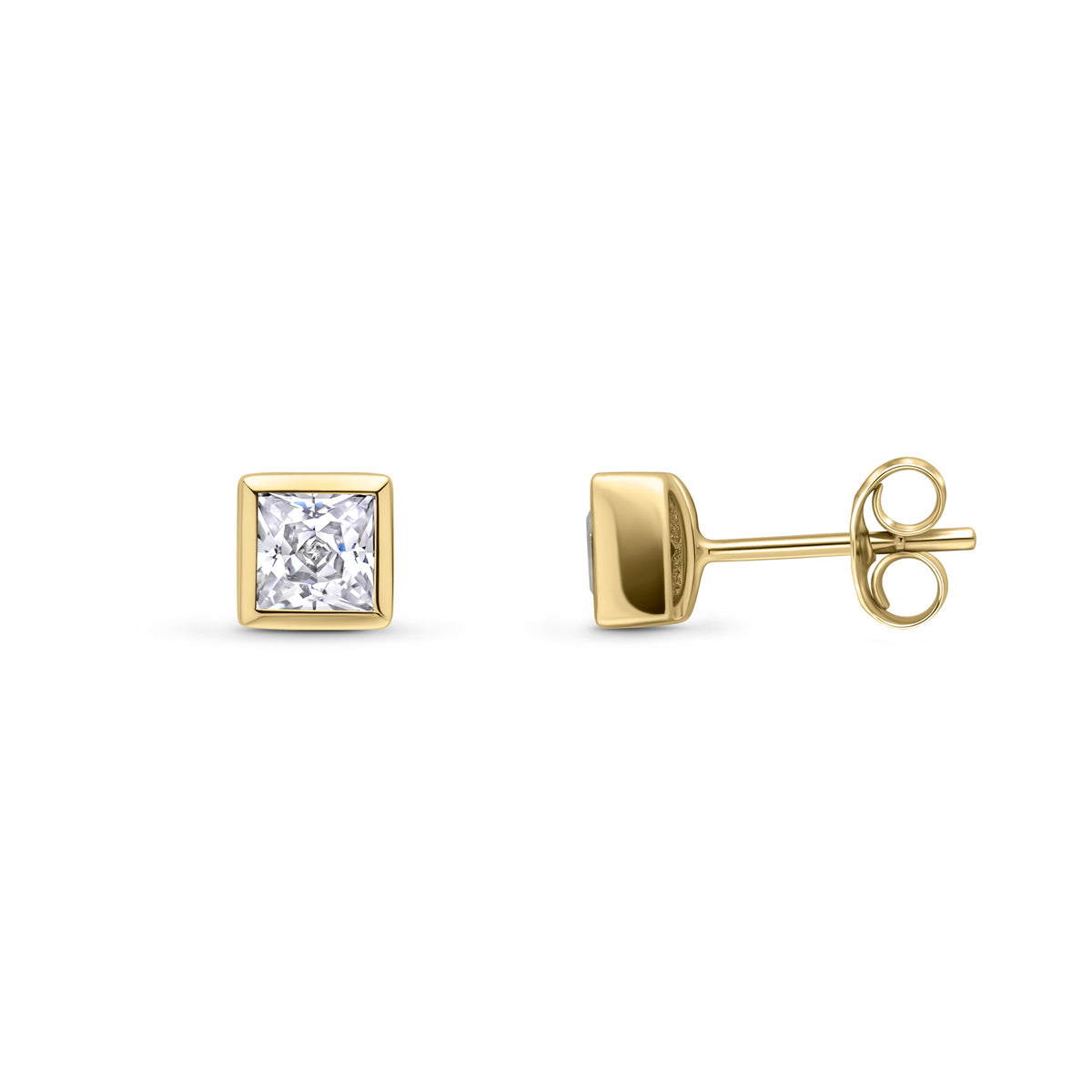 9CT YG 3MM SQUARE CZ RUBOVER SET EARRINGS
