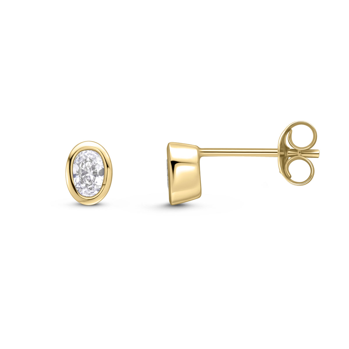 9CT YG 4X3 OVAL CZ RUBOVER SET EARRINGS