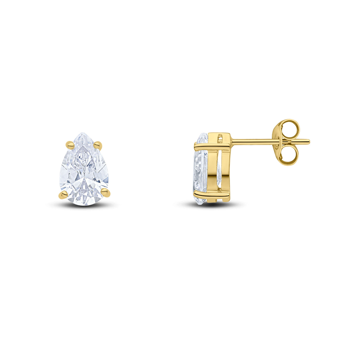 9CT YG 9X6 PEARSHAPE CZ 4 CLAW EARRINGS