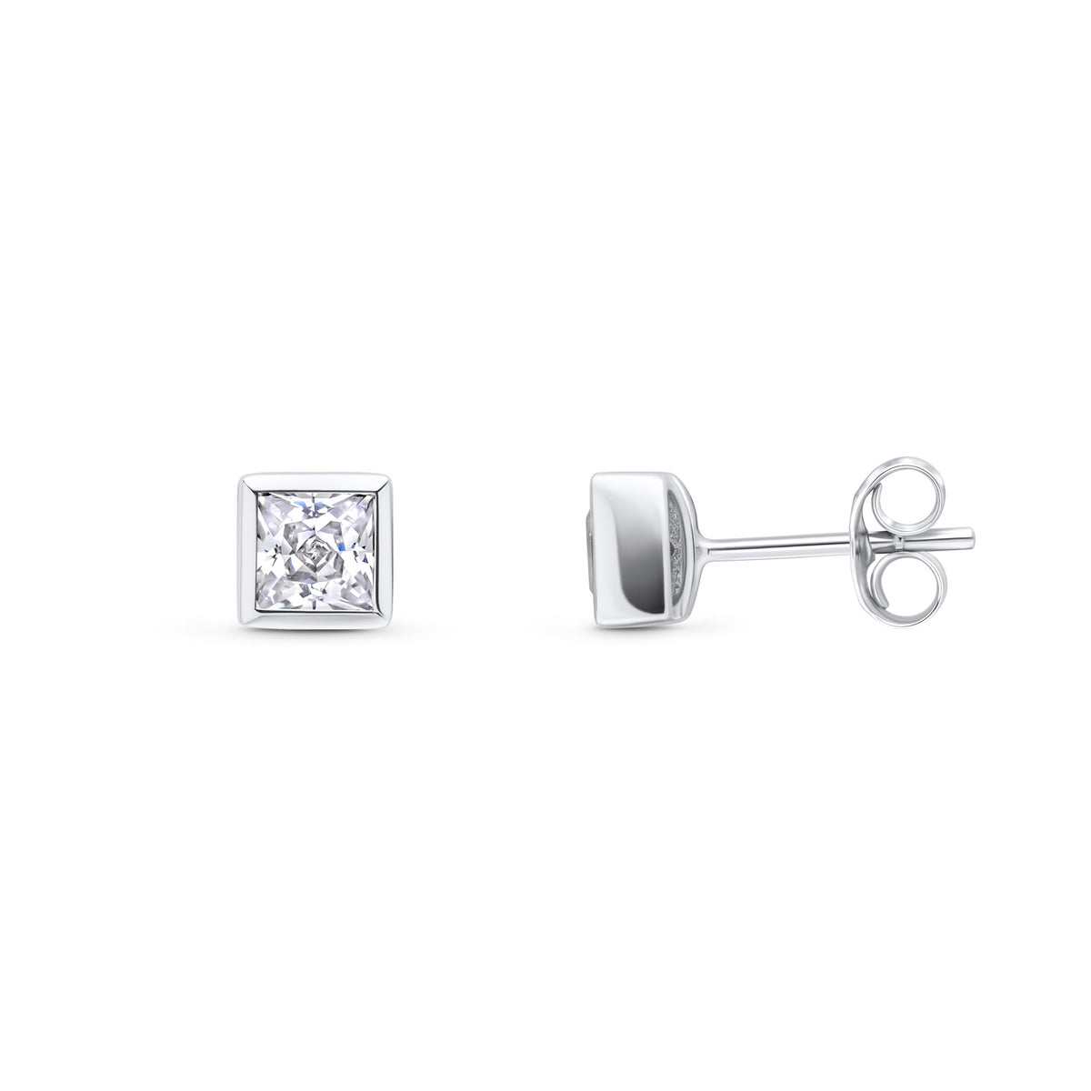 9CT WG 3MM SQUARE CZ RUBOVER SET EARRINGS