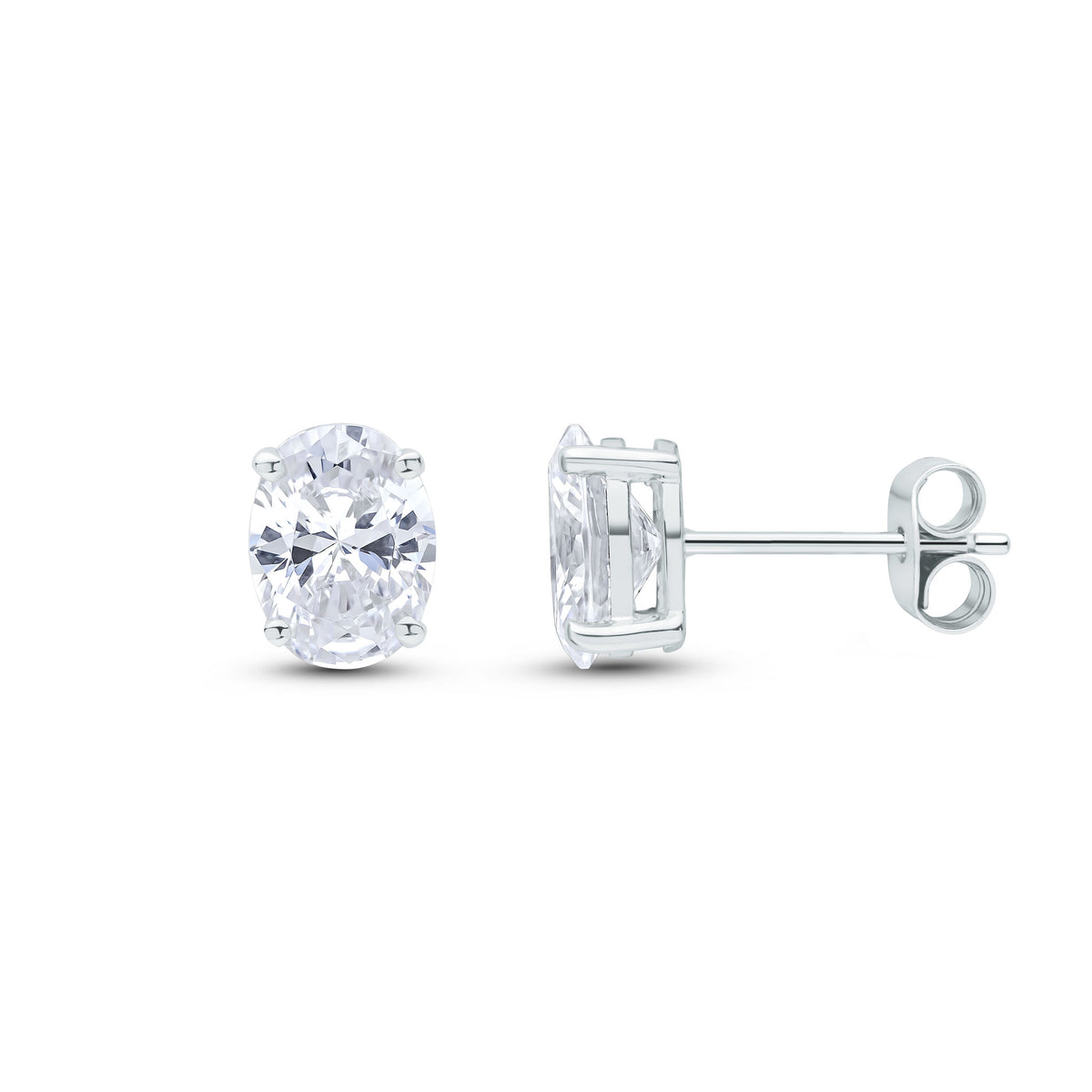 9CT WG 8X6 OVAL CZ CLAW SET EARRINGS
