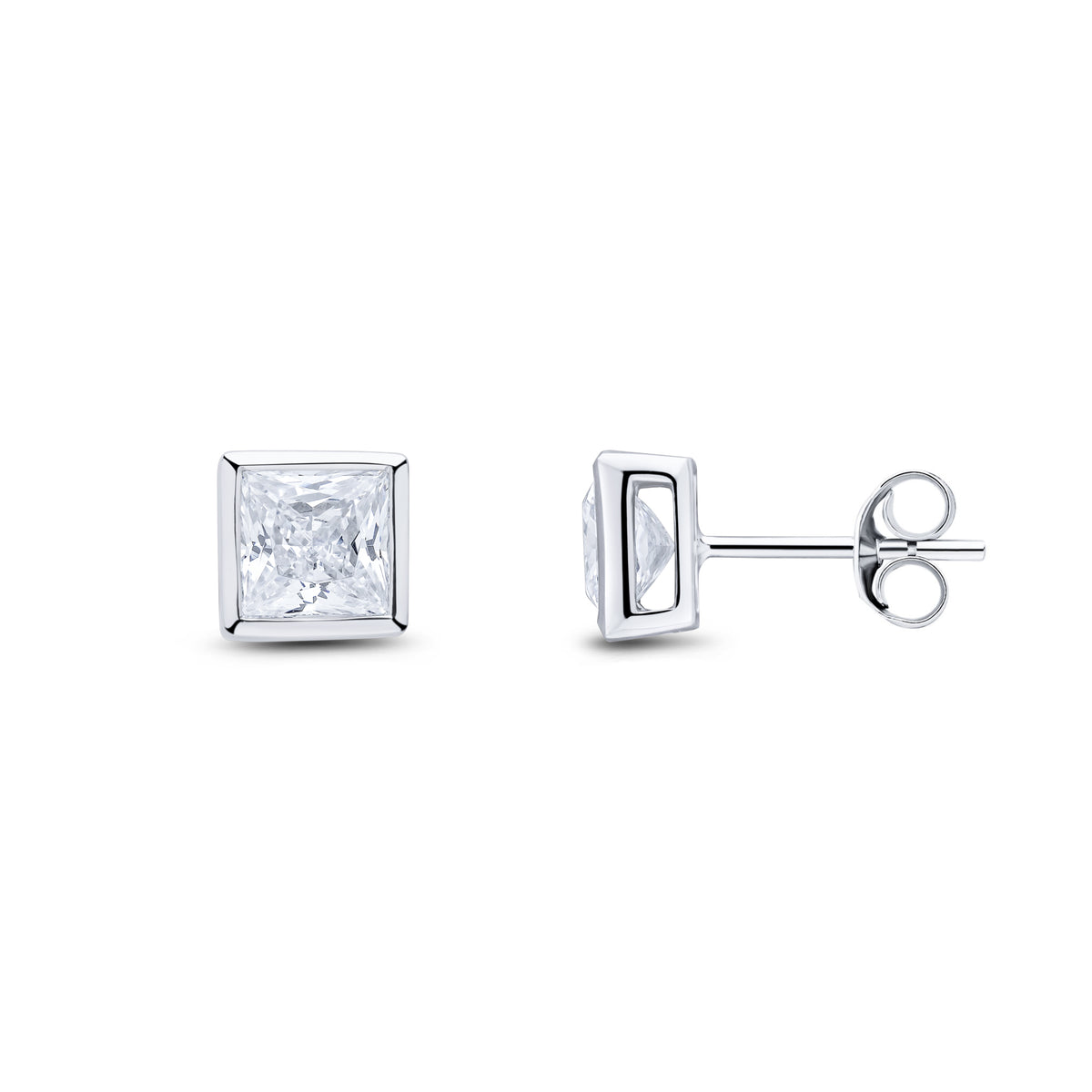 9CT WG 5MM SQUARE CZ RUBOVER SET EARRINGS
