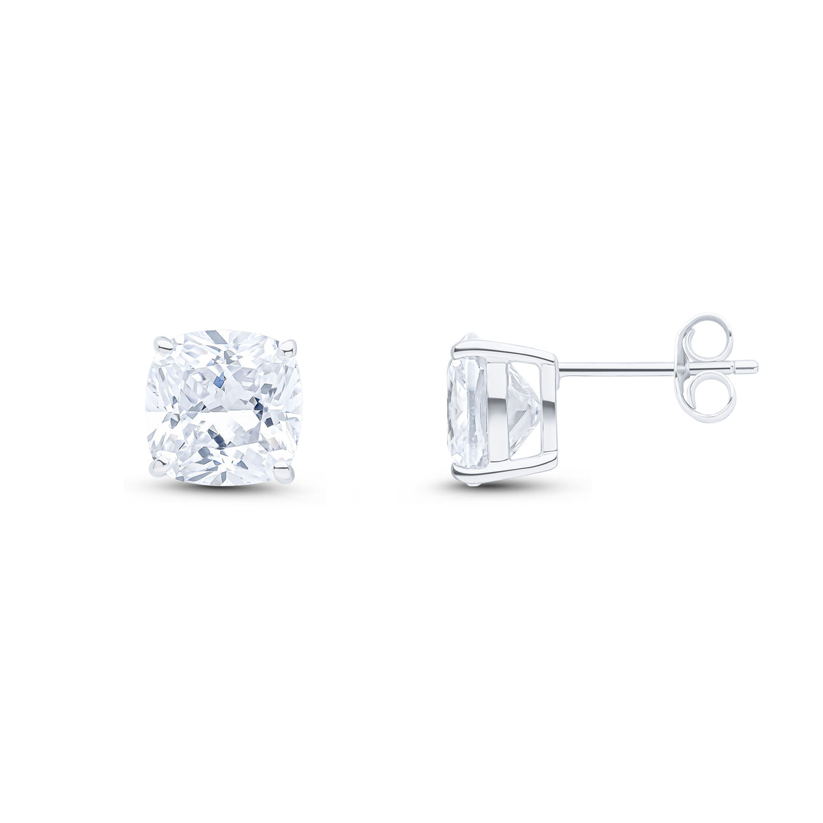 9CT WG 8MM CUSHION CZ CLAW SET EARRINGS