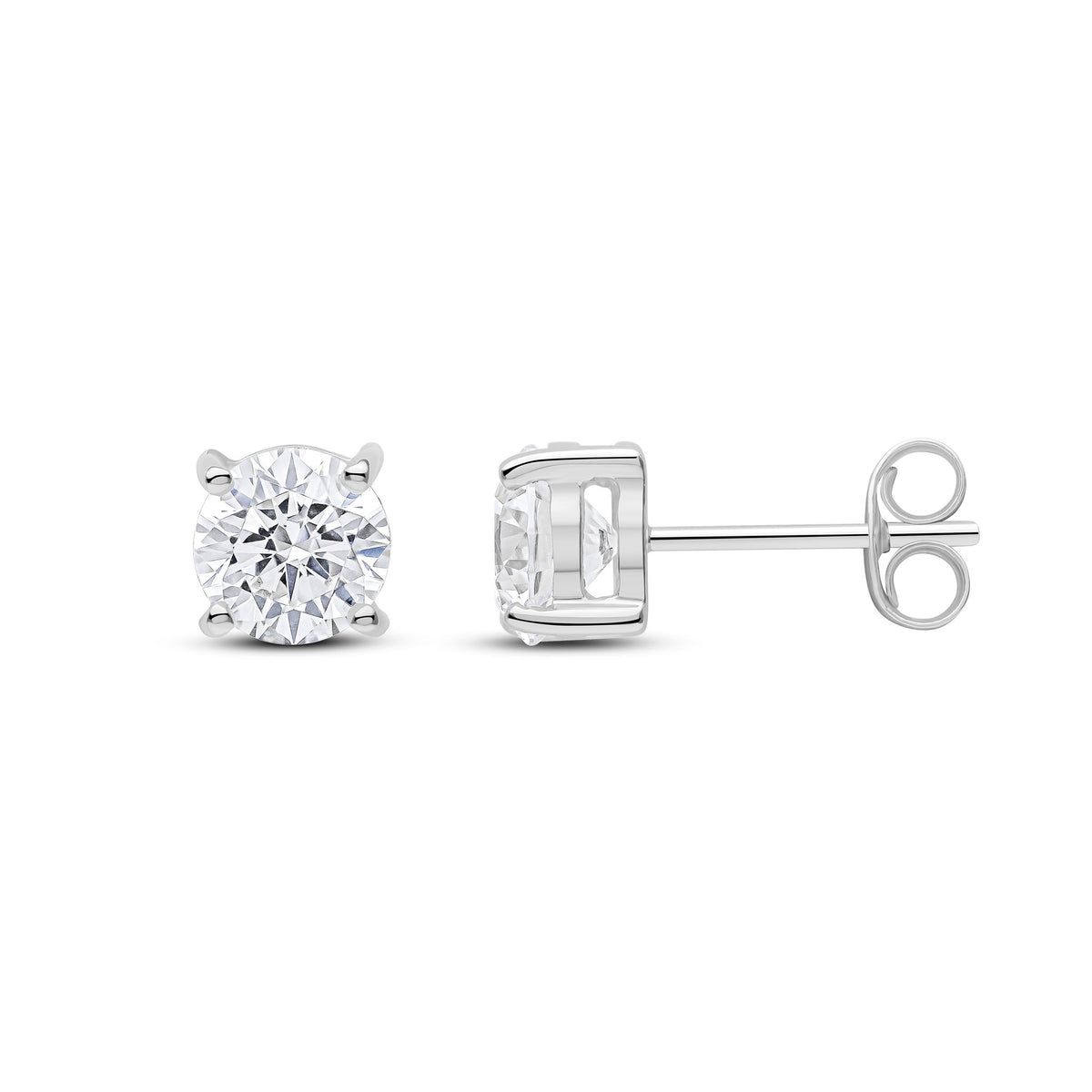 9CT WG 6MM ROUND CZ 4 CLAW EARRINGS