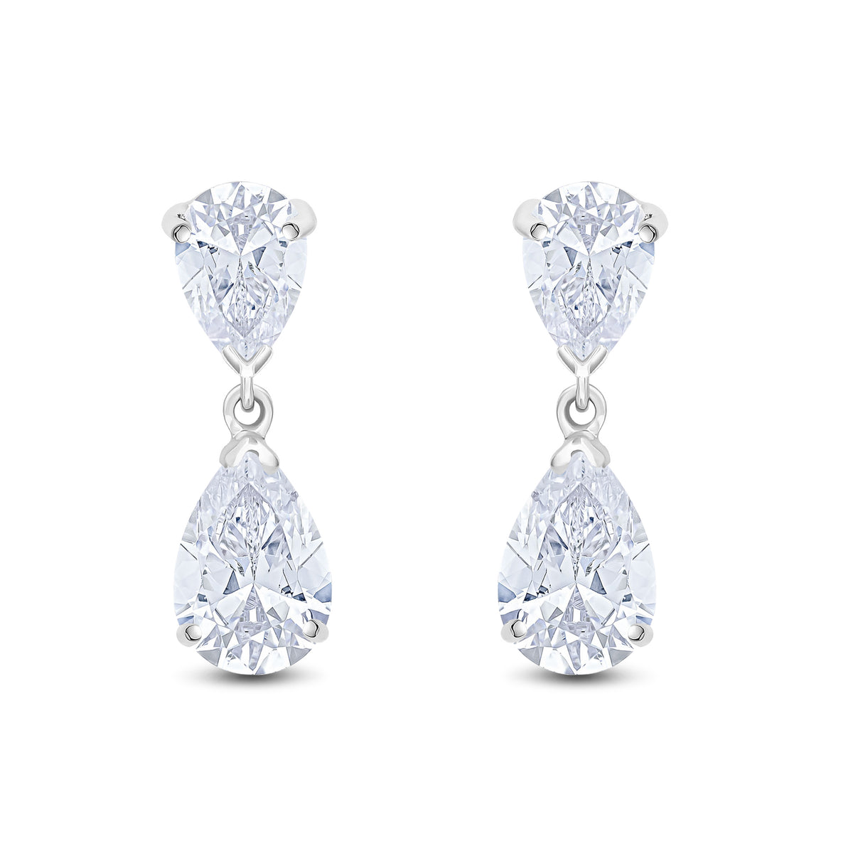 9CT WG PEARSHAPE CZ 2ST CLAW SET DROP EARRINGS