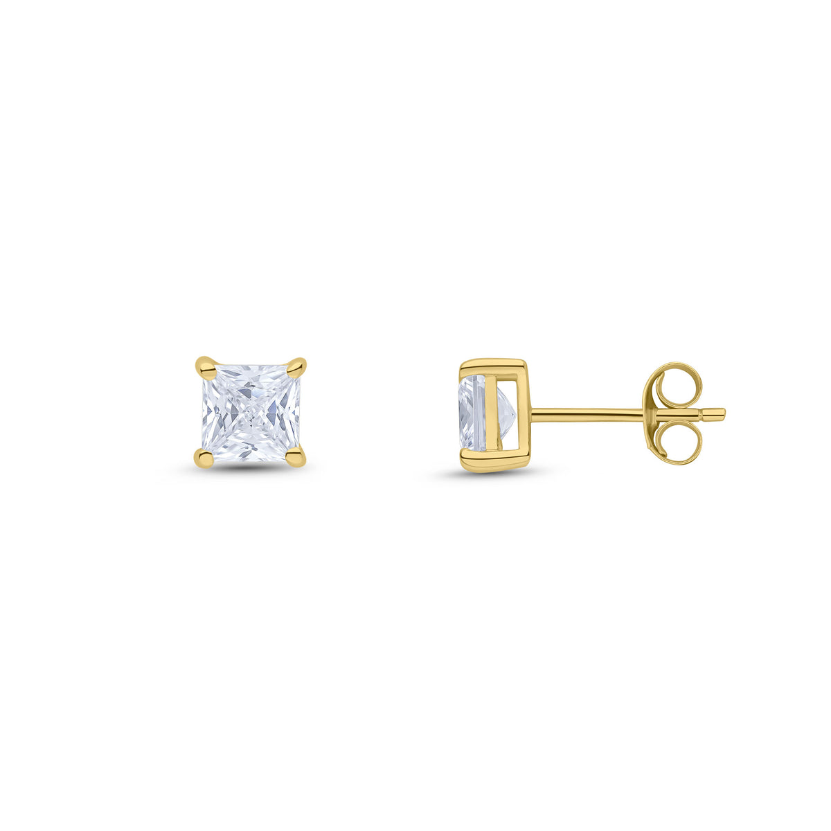 9CT YG 5MM SQUARE CZ CLAW SET EARRINGS