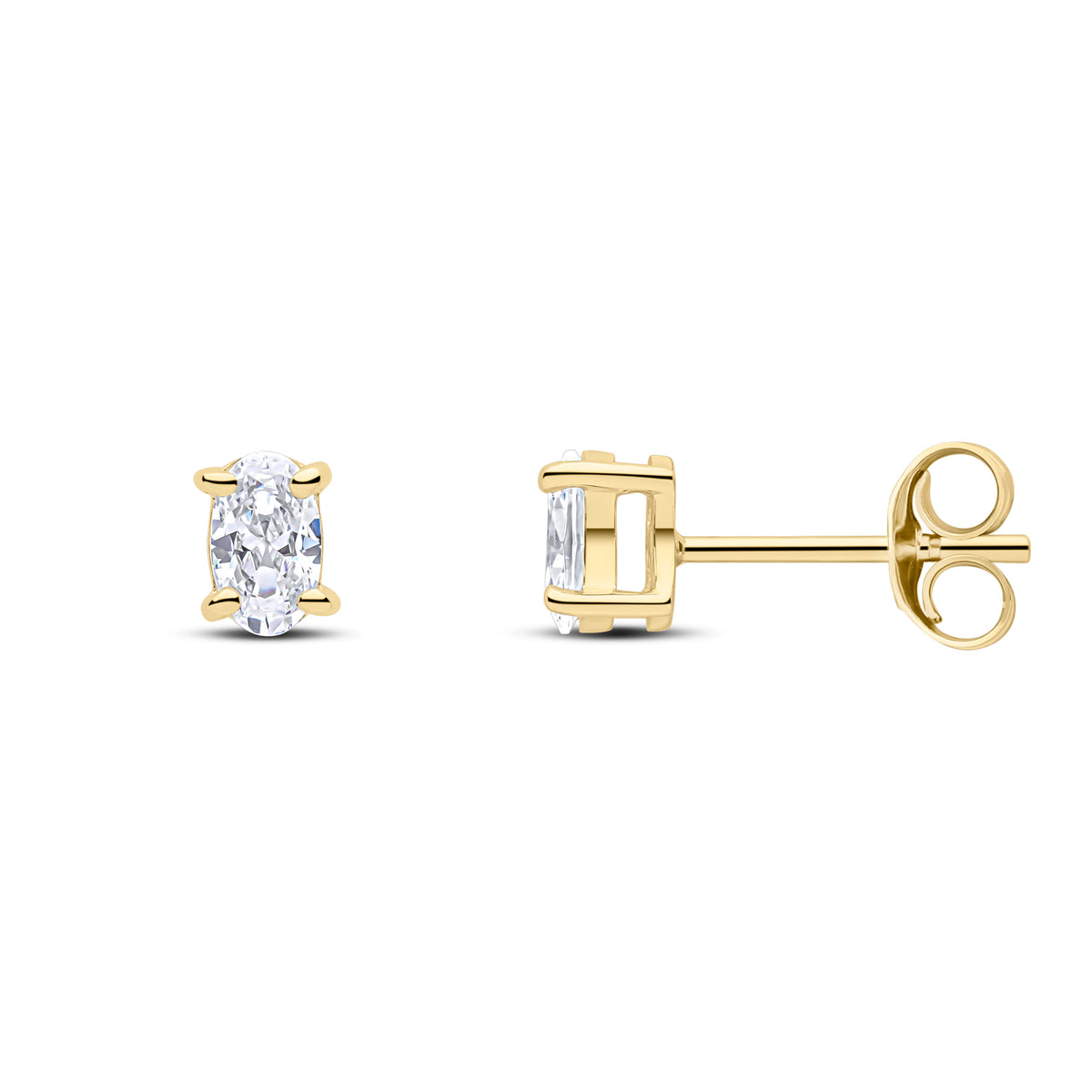 9CT YG 5X3 OVAL CZ CLAW SET EARRINGS