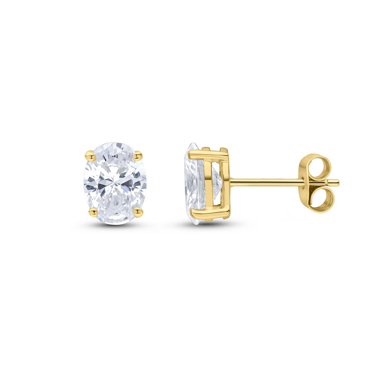 9CT YG 8X6 OVAL CZ CLAW SET EARRINGS