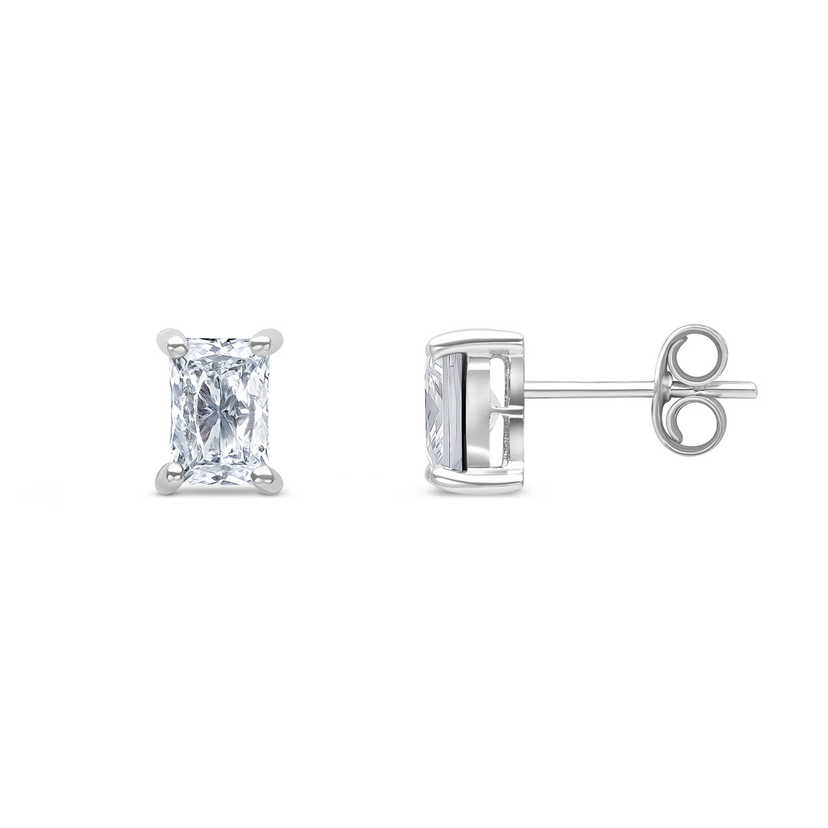 9CT WG 6X4MM OCTAGON CZ CLAW SET EARRINGS