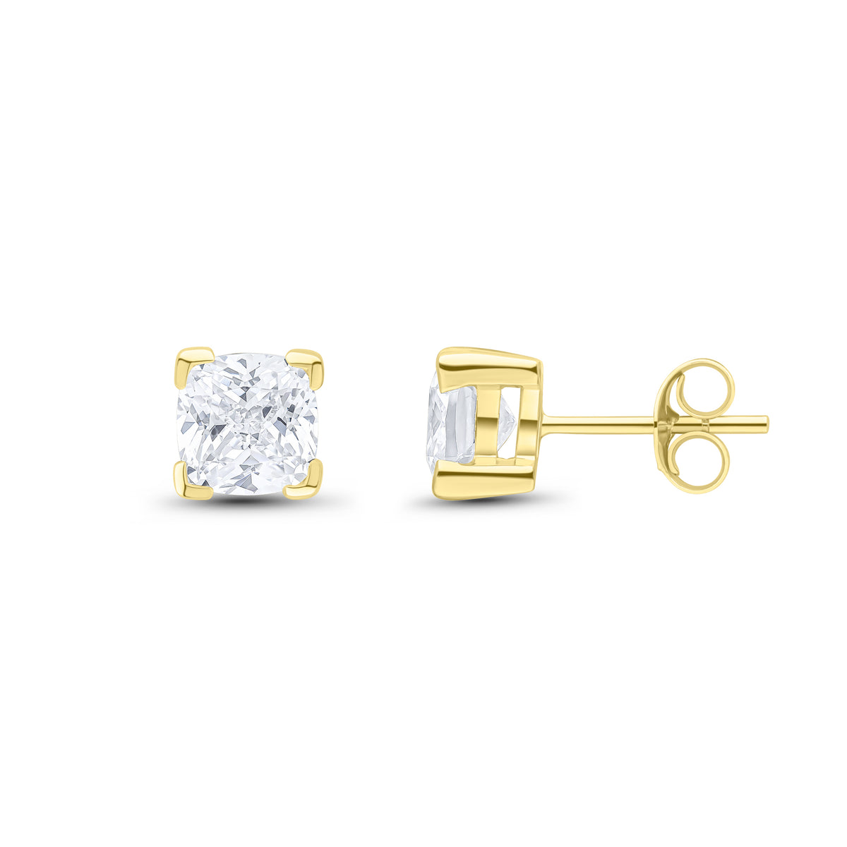 9CT YG 6MM CUSHION CZ CLAW SET EARRINGS