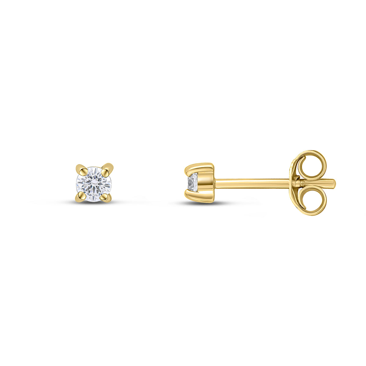 9CT YG 3MM ROUND CZ 4 CLAW STUD EARRINGS