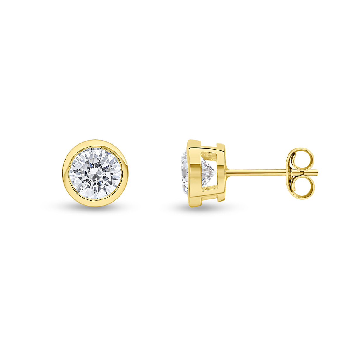 9CT YG 6MM ROUND CZ RUBOVER EARRINGS