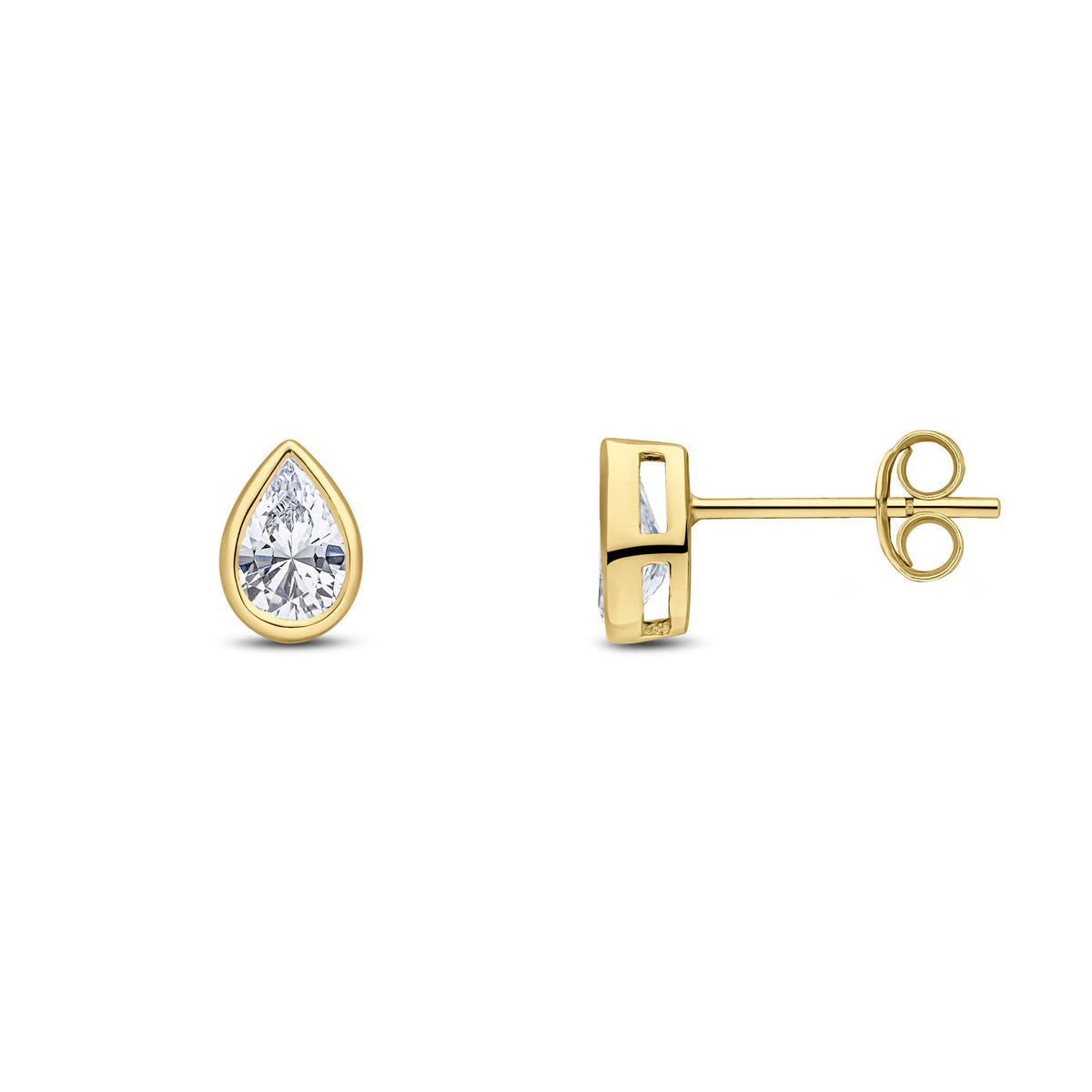 9CT YG 6X4 PEARSHAPE CZ RUBOVER SET EARRINGS