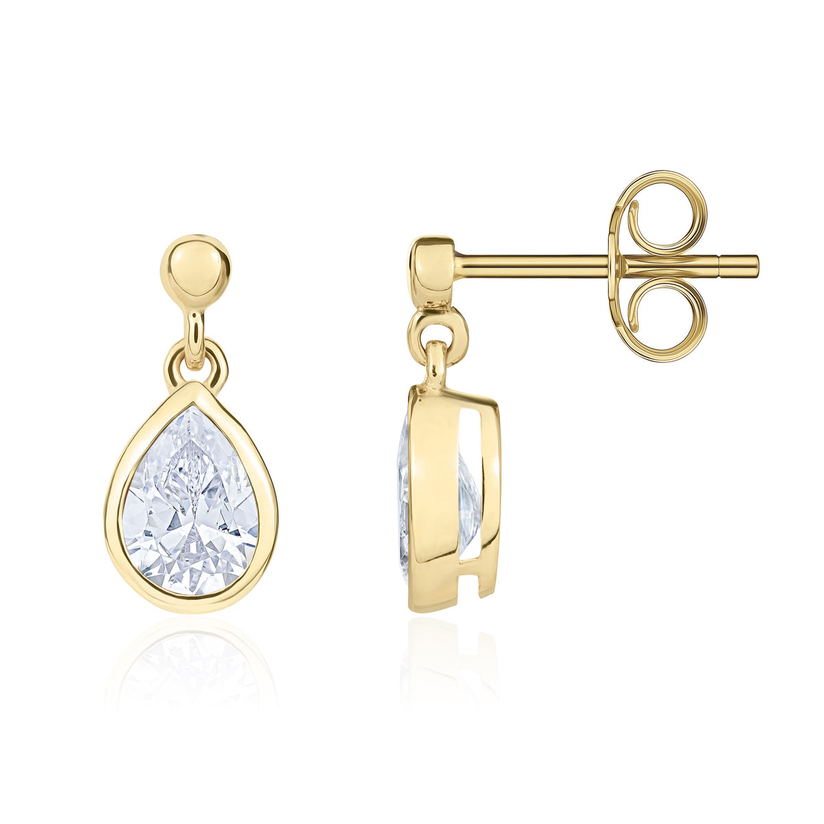9CT YG 7X5 PEARSHAPE CZ RUBOVER DROP EARRINGS WITH BEAD STUD TOP