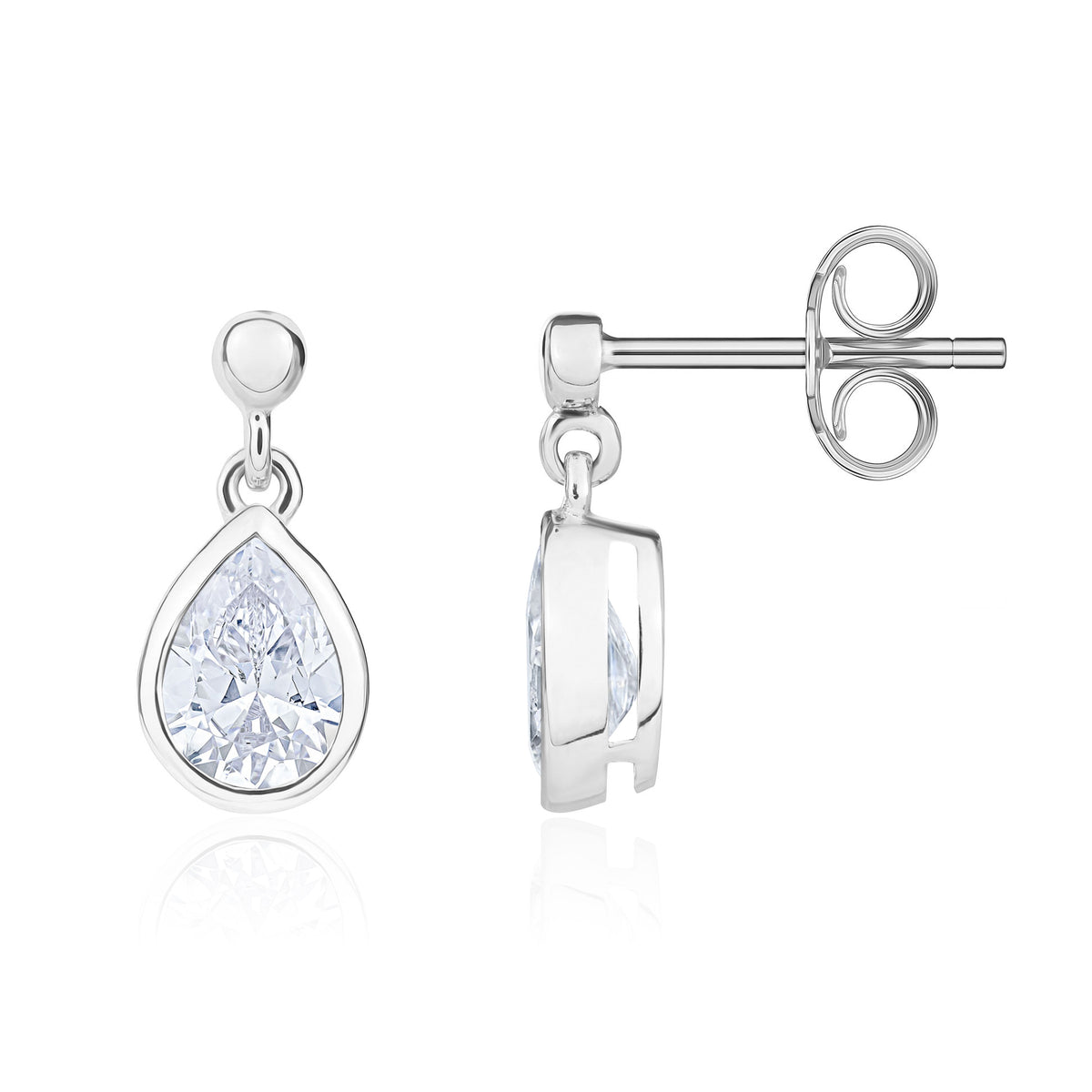 9CT WG 7X5 PEARSHAPE CZ RUBOVER DROP EARRINGS WITH BEAD STUD TOP