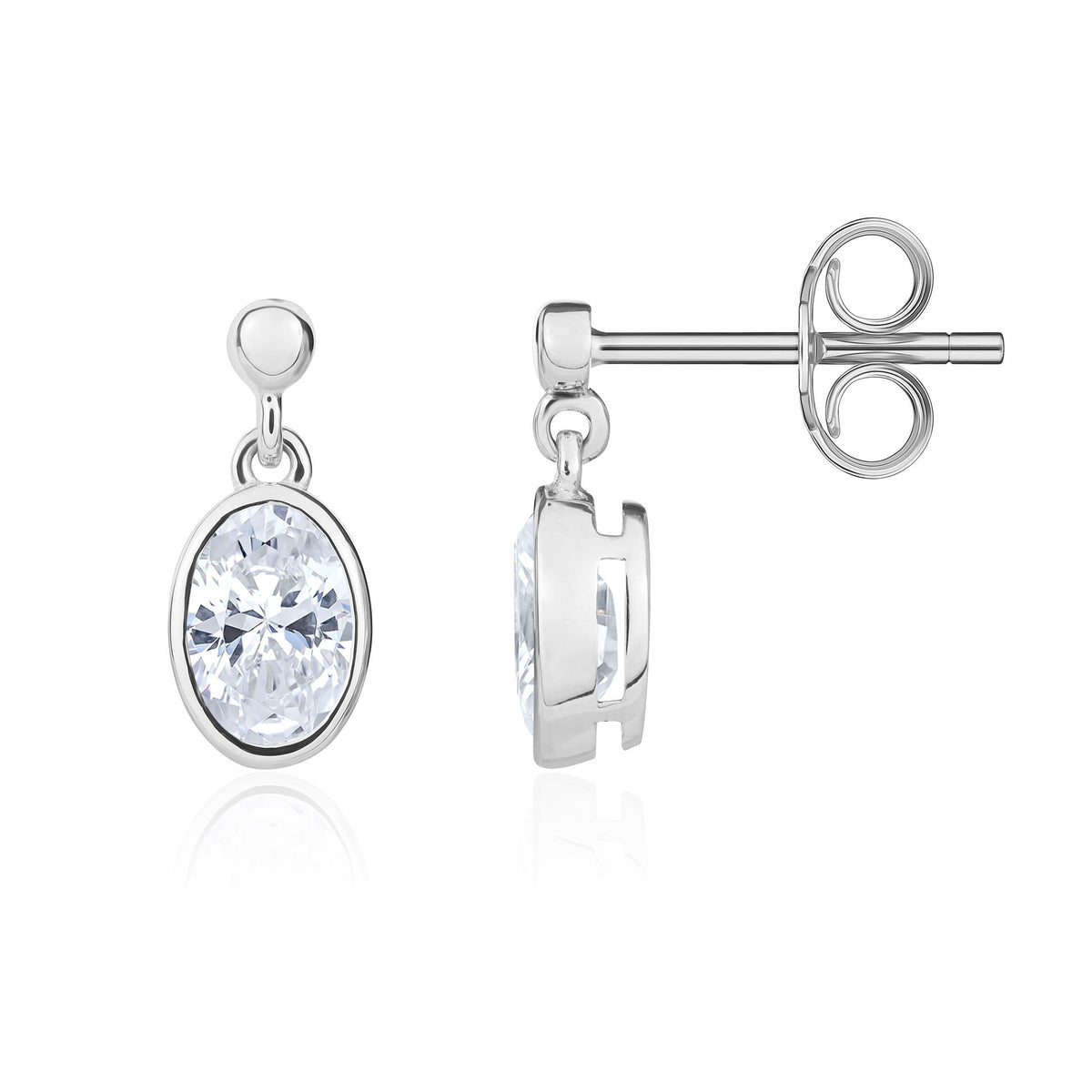 9CT WG 6X4 OVAL CZ RUBOVER DROP EARRINGS WITH 2.5MM BEAD TOP