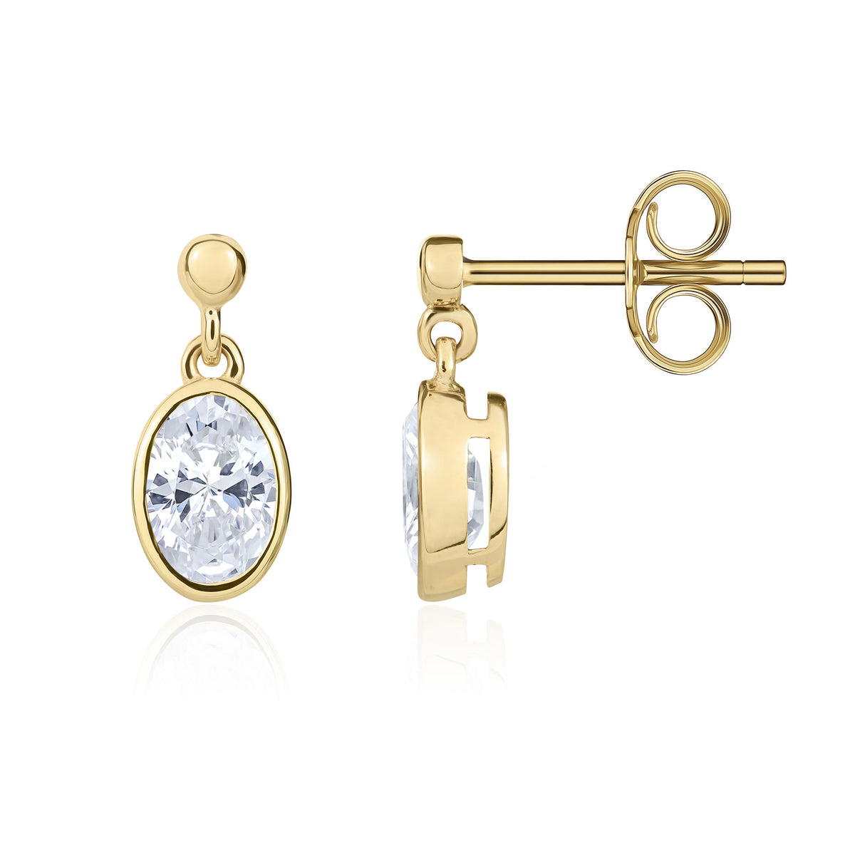 9CT YG 6X4 OVAL CZ RUBOVER DROP EARRINGS WITH 2.5MM BEAD TOP