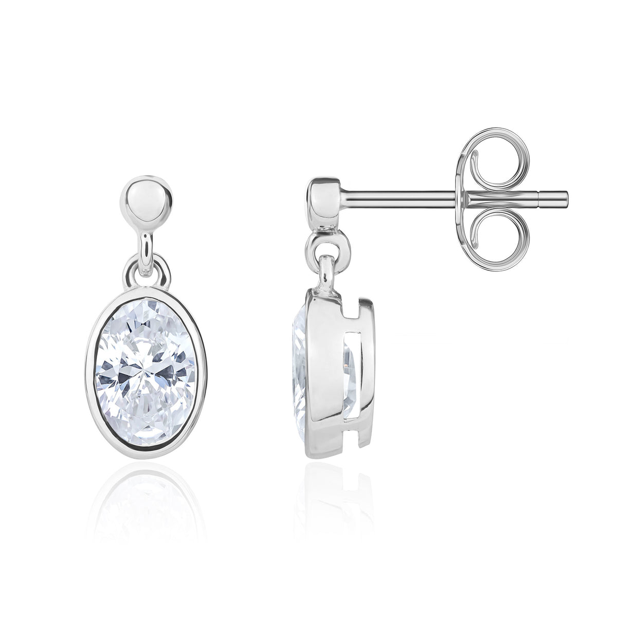 9CT WG 7X5MM OVAL CZ RUBOVER DROP EARRINGS WITH BEAD TOP