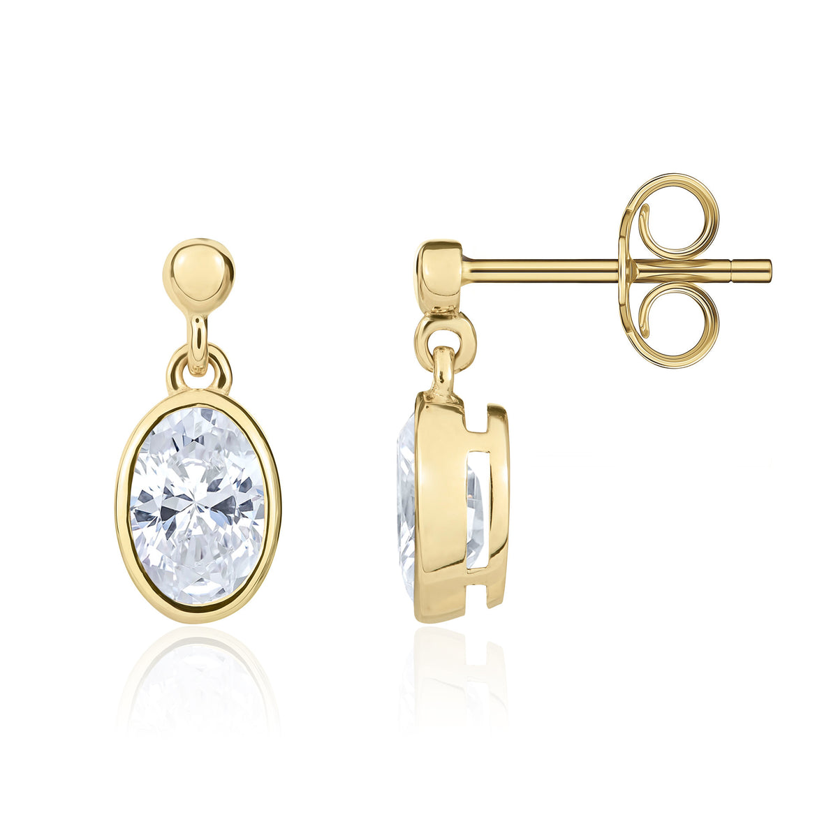 9CT YG 7X5MM OVAL CZ RUBOVER DROP EARRINGS WITH BEAD TOP