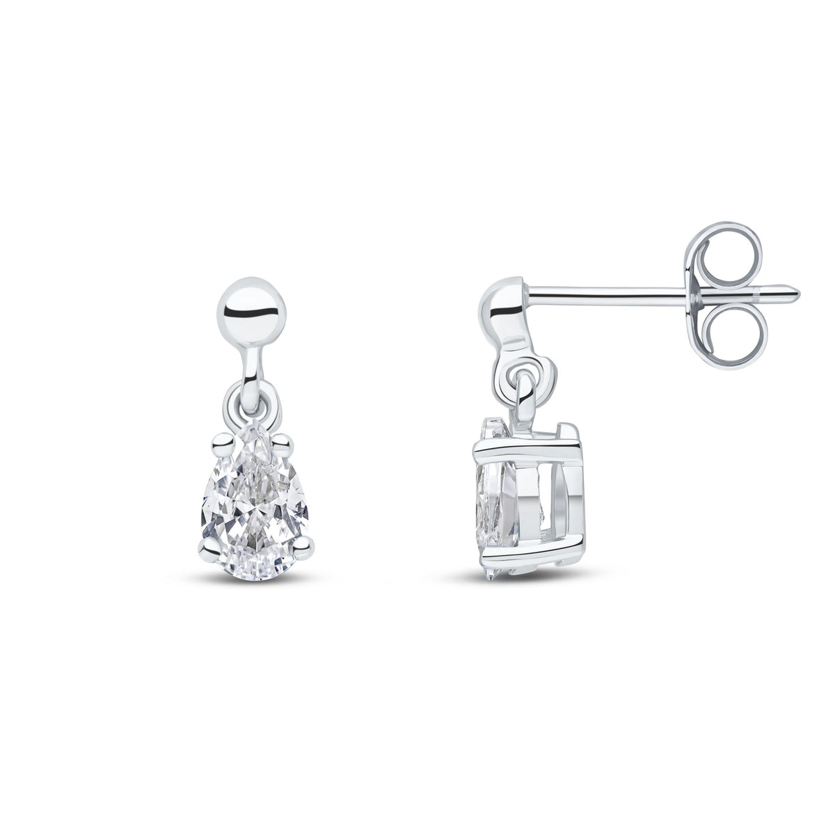 9CT WG 6X4 PEARSHAPE CZ CLAW SET DROP EARRINGS WITH BEAD STUD TOP