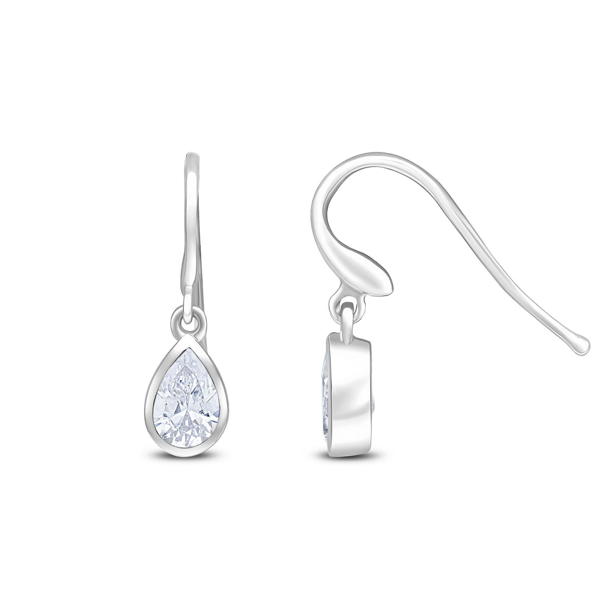 9CT WG 6X4 PEARSHAPE CZ RUBOVER DROP EARRINGS. HOOK WIRE FITTING