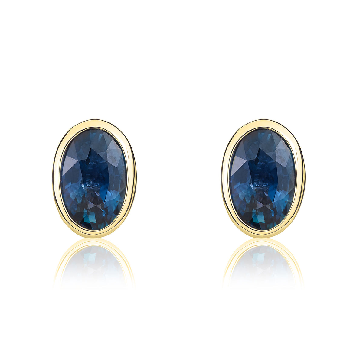 9CT YG 6X4 OVAL SAPPHIRE RUBOVER STUD EARRINGS